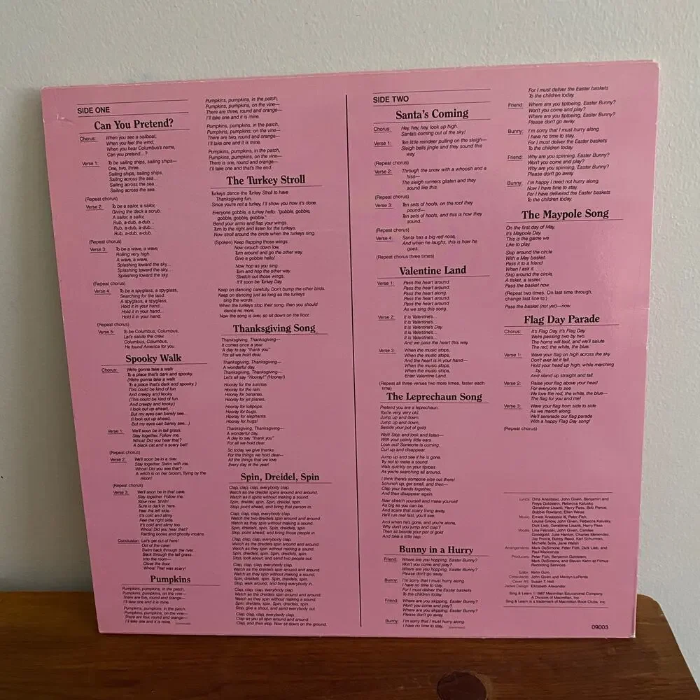 Vintage 1987 Holiday Songs Sing & Learn Vinyl Record